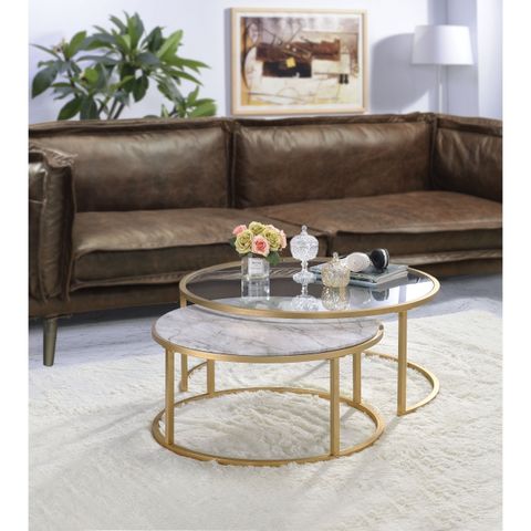 Metal Framed Nesting Coffee Tables With Glass And Marble Tops, Set Of ... with regard to Creating Cozy Spaces How the Acme Silas Nesting Table Works Wonders